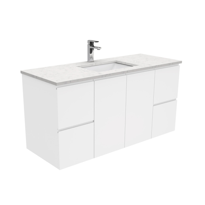 fienza Sarah Bianco Marble Undermount 1200 Fingerpull Gloss White Wall-Hung Vanity