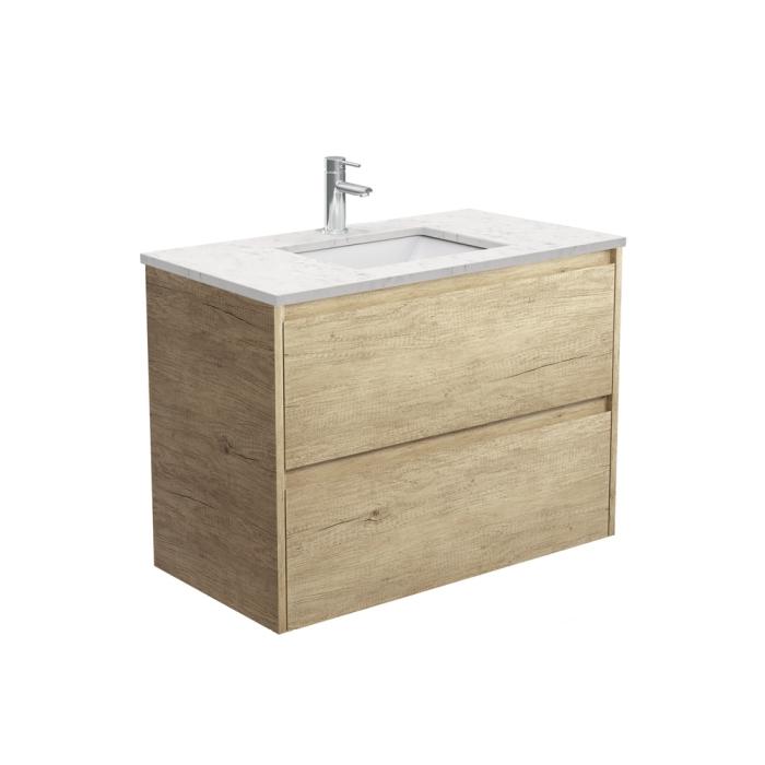 fienza Sarah Bianco Marble Undermount 900 Amato Scandi Oak Wall-Hung Vanity
