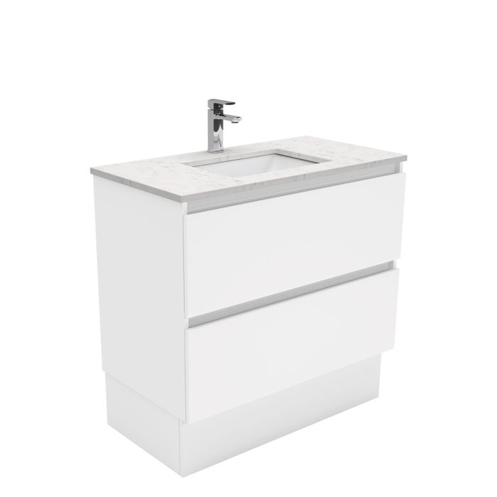 fienza Sarah Bianco Marble Undermount 900 Quest Vanity on Kick