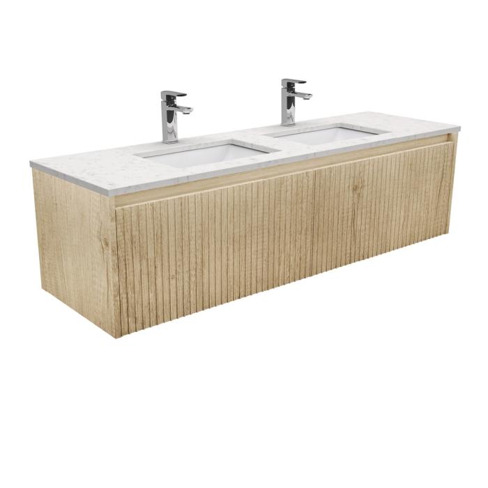 fienza Sarah Bianco Marble Undermount Double Bowl 1500 Alina Scandi Oak Wall-Hung Vanity