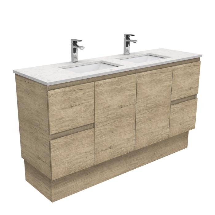 fienza Sarah Bianco Marble Undermount Double Bowl 1500 Edge Scandi Oak Vanity on Kick