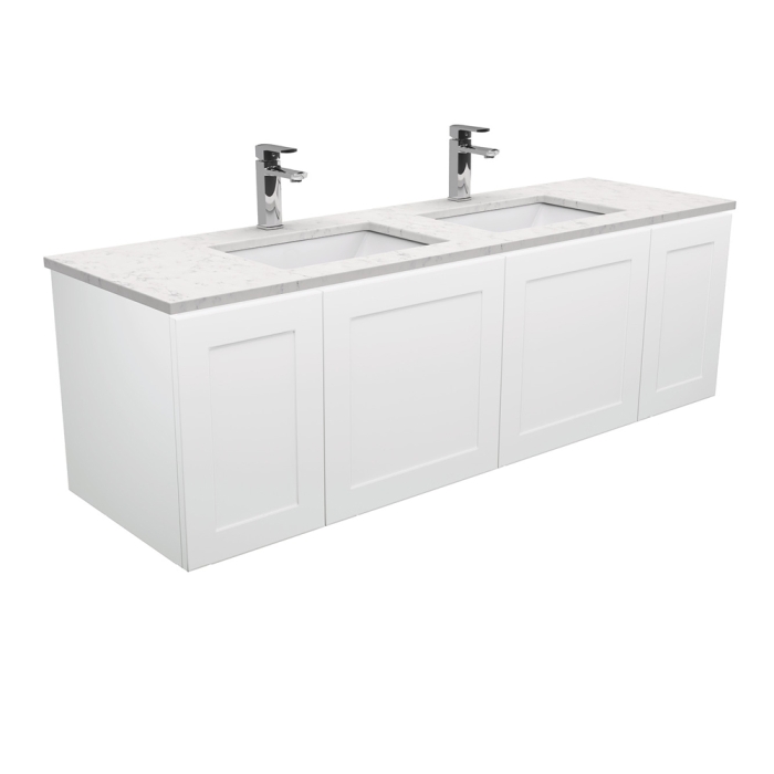 fienza Sarah Bianco Marble Undermount Double Bowl 1500 Mila Wall-Hung Vanity