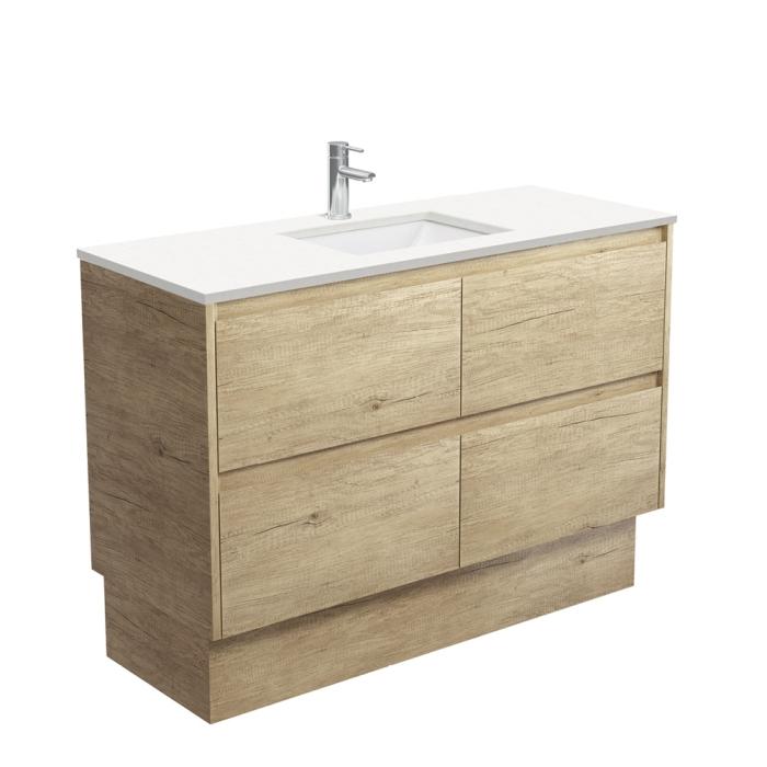 fienza Sarah Crystal Pure Undermount 1200 Amato Scandi Oak Vanity on Kick