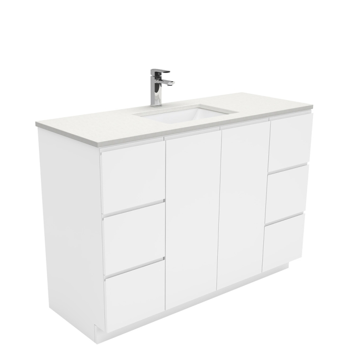 fienza Sarah Crystal Pure Undermount 1200 Fingerpull Gloss White Vanity on Kick