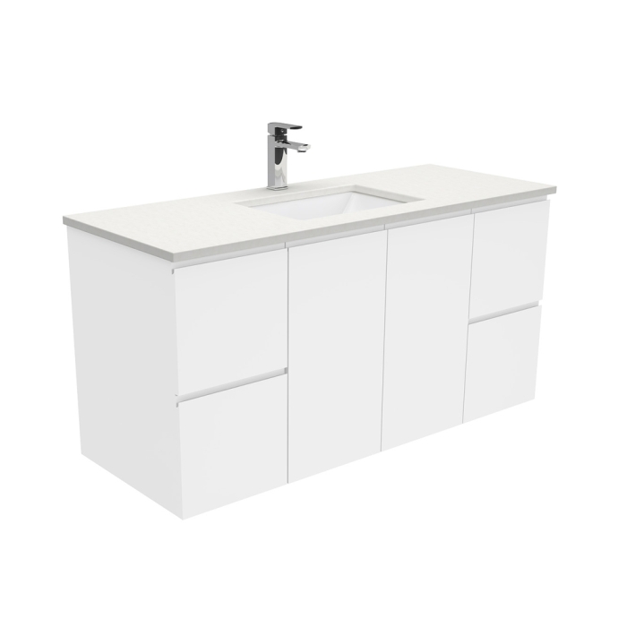 fienza Sarah Crystal Pure Undermount 1200 Fingerpull Gloss White Wall-Hung Vanity