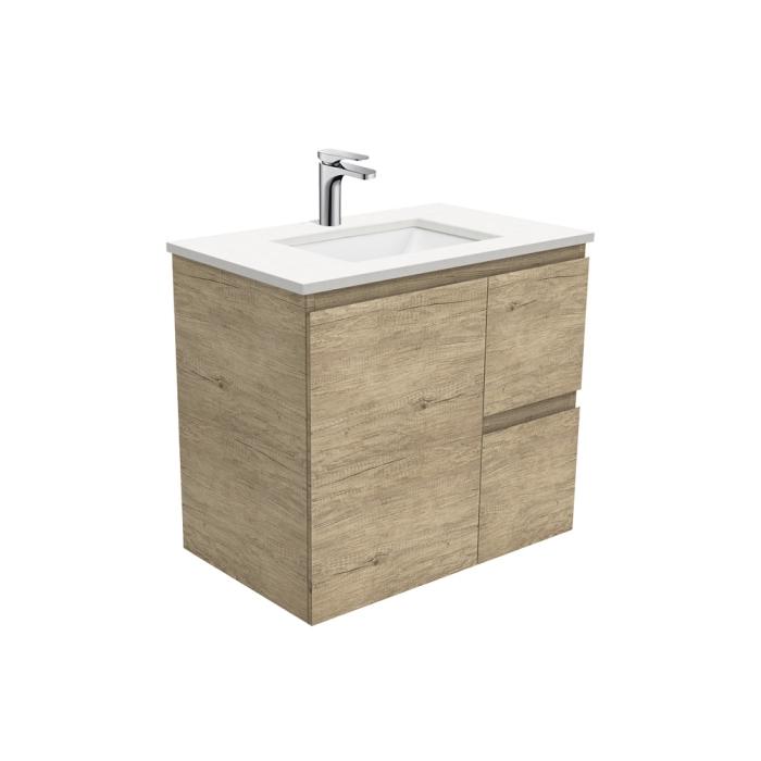fienza Sarah Crystal Pure Undermount 750 Edge Scandi Oak Wall-Hung Vanity Right Drawers