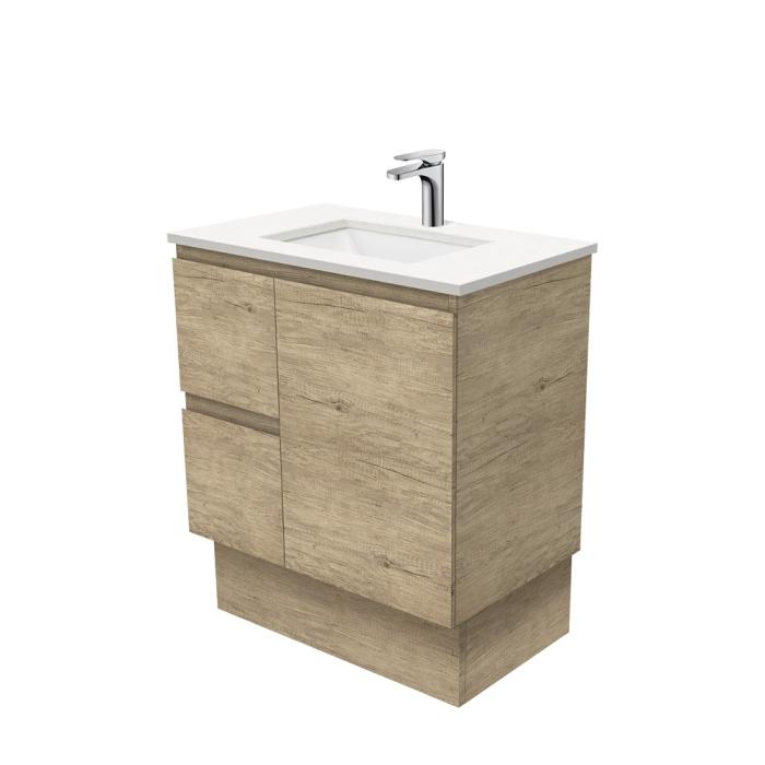 fienza Sarah Crystal Pure Undermount 750 Edge Scandi Oak Vanity on Kick Left Drawers