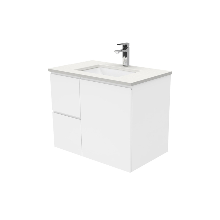 fienza Sarah Crystal Pure Undermount 750 Fingerpull Gloss White Wall-Hung Vanity Left Drawers