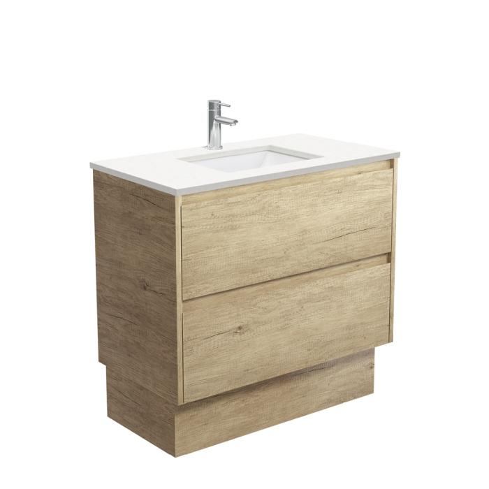 fienza Sarah Crystal Pure Undermount 900 Amato Scandi Oak Vanity on Kick