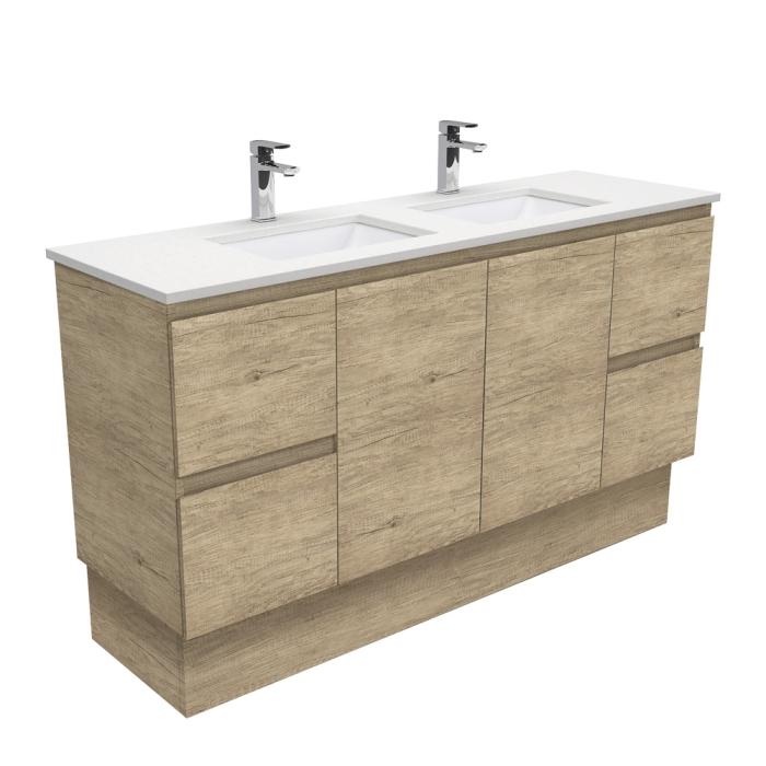 fienza Sarah Crystal Pure Undermount Double Bowl 1500 Edge Scandi Oak Vanity on Kick