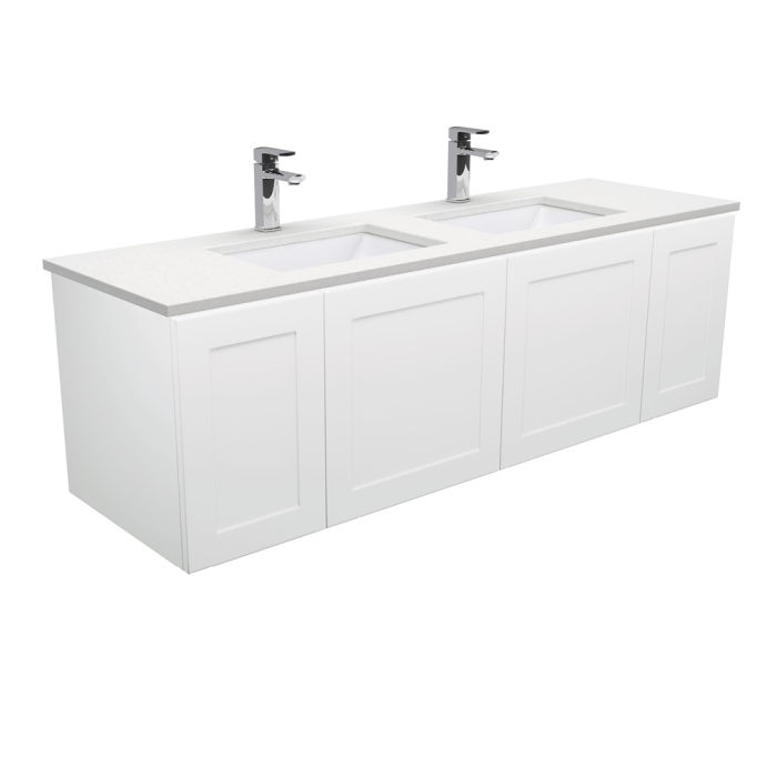 fienza Sarah Crystal Pure Undermount Double Bowl 1500 Mila Wall-Hung Vanity