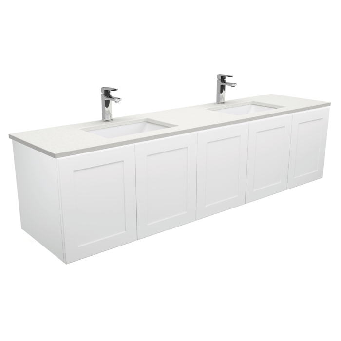 fienza Sarah Crystal Pure Undermount Double Bowl 1800 Mila Wall-Hung Vanity