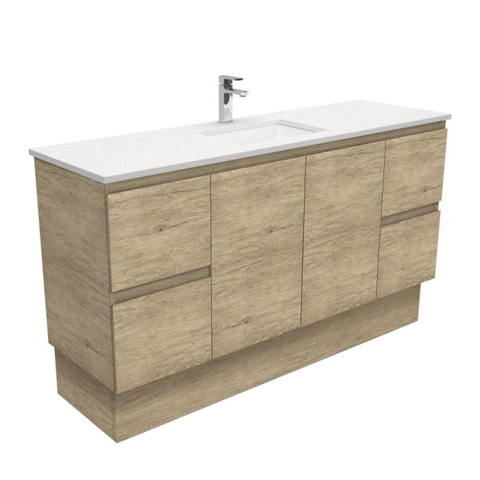 fienza Sarah Crystal Pure Undermount Single Bowl 1500 Edge Scandi Oak Vanity on Kick