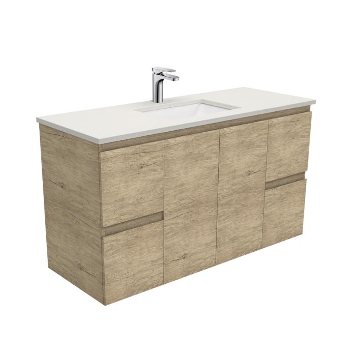 fienza Sarah Roman Sand Undermount 1200 Edge Scandi Oak Wall-Hung Vanity