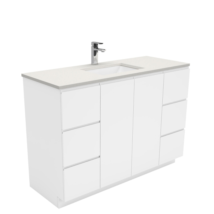 fienza Sarah Roman Sand Undermount 1200 Fingerpull Gloss White Vanity on Kick