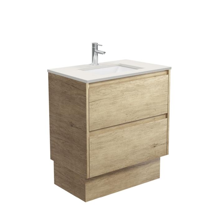 fienza Sarah Roman Sand Undermount 750 Amato Scandi Oak Vanity on Kick