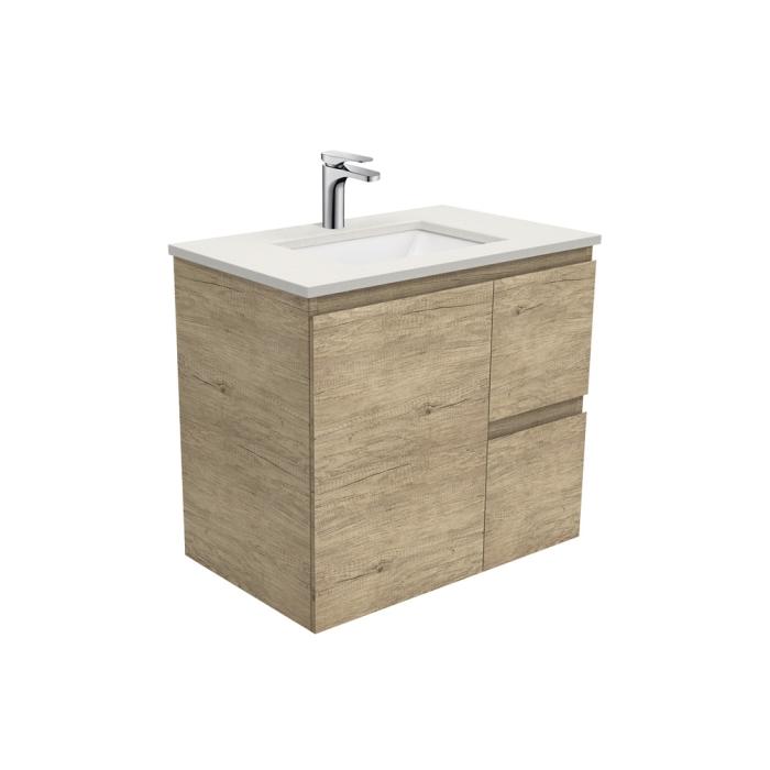 fienza Sarah Roman Sand Undermount 750 Edge Scandi Oak Wall-Hung Vanity Right Drawers