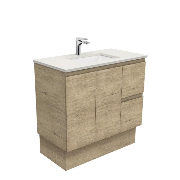 fienza Sarah Roman Sand Undermount 900 Edge Scandi Oak Vanity on Kick Right Drawers