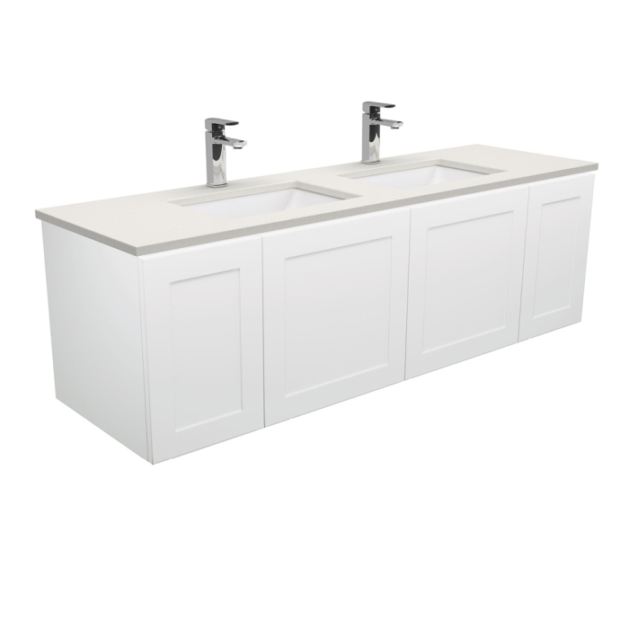 fienza Sarah Roman Sand Undermount Double Bowl 1500 Mila Wall-Hung Vanity