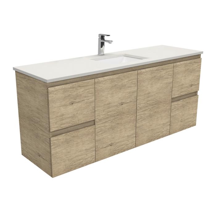 fienza Sarah Roman Sand Undermount Single Bowl 1500 Edge Scandi Oak Wall-Hung Vanity