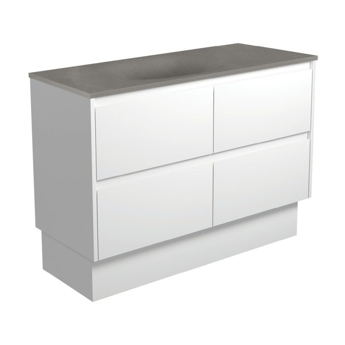 fienza Satori Amato 1200 Satin White Vanity On Kick Satin White Panels