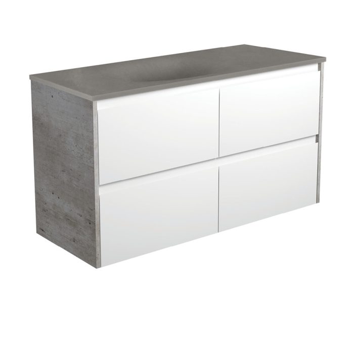 fienza Satori Amato 1200 Satin White Wall-Hung Vanity Industrial Panels