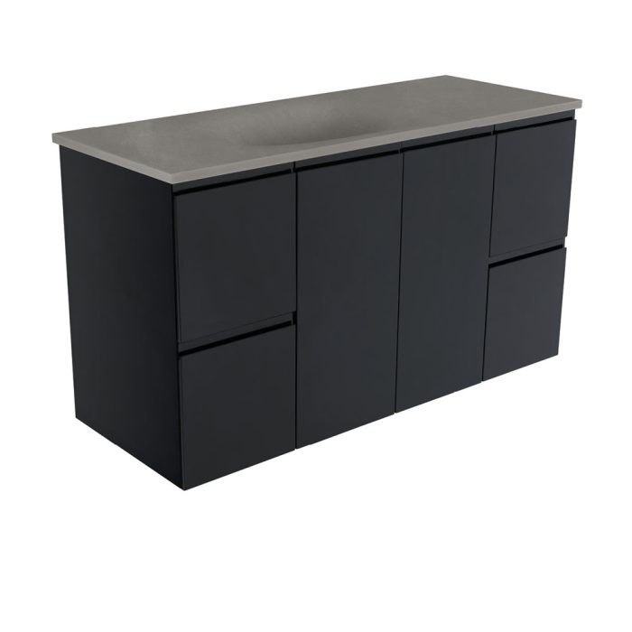 fienza Satori Fingerpull 1200 Satin Black Wall-Hung Vanity