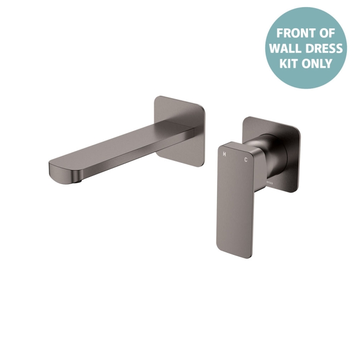 fienza TONO Basin/Bath Wall Mixer Dress Kit Small Square Plates 160mm Gun Metal