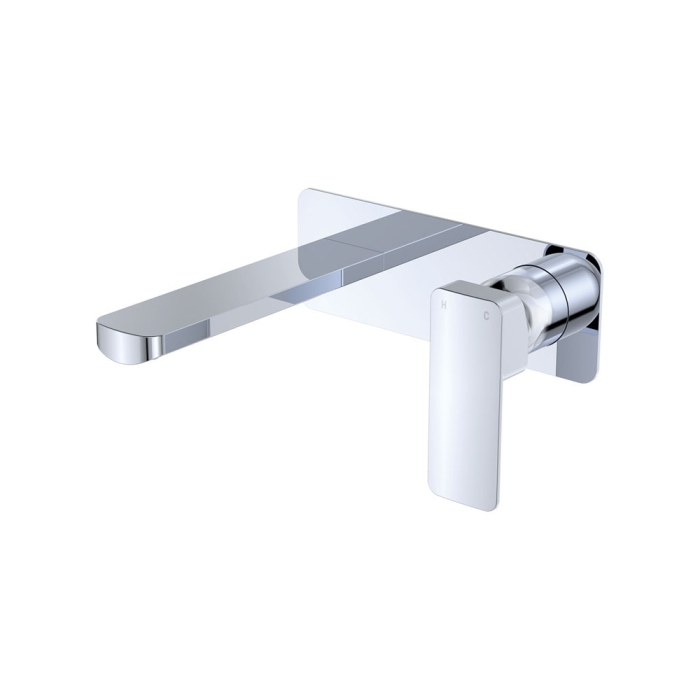 fienza Tono Basin/Bath Wall Mixer Set Rectangular Plate 160mm Outlet Chrome