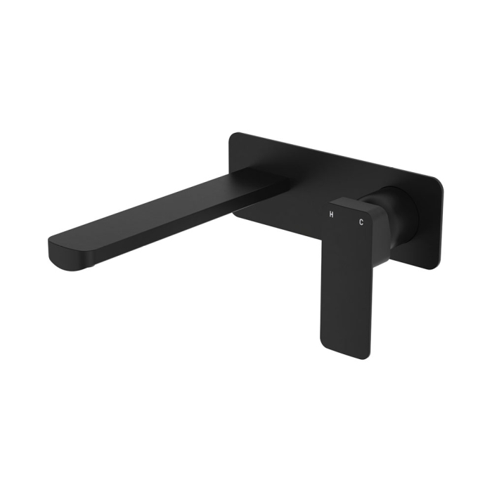 fienza Tono Basin/Bath Wall Mixer Set Rectangular Plate 200mm Outlet Matte Black