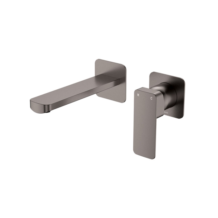 fienza Tono Basin/Bath Wall Mixer Set Square Plates 160mm Outlet Gun Metal