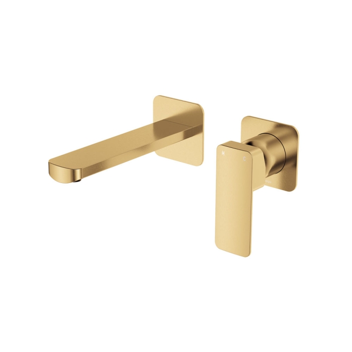 fienza Tono Basin/Bath Wall Mixer Set Square Plates 160mm Outlet Urban Brass
