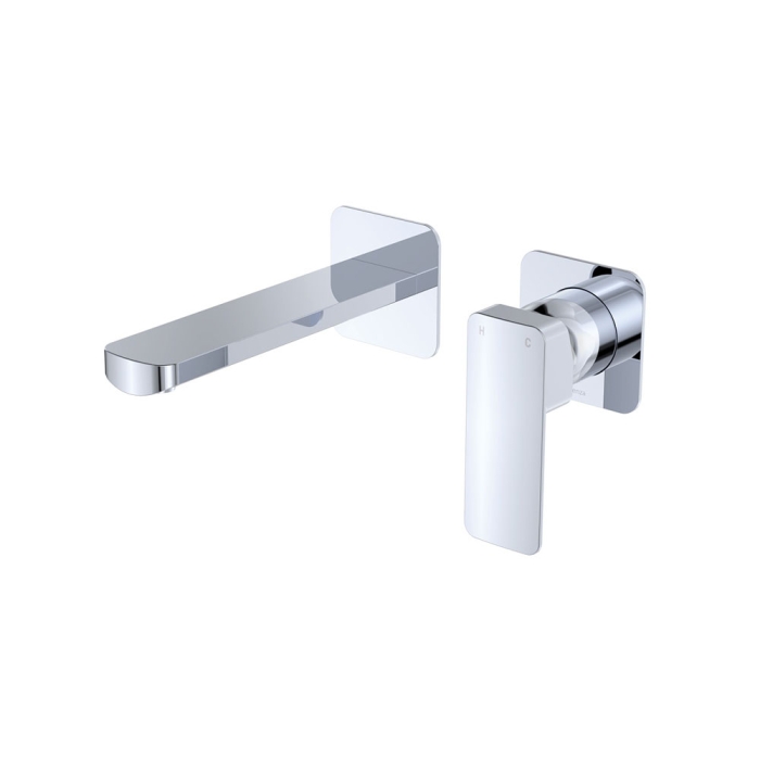 fienza Tono Basin/Bath Wall Mixer Set Square Plates 160mm Outlet Chrome