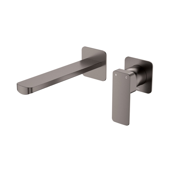 fienza Tono Basin/Bath Wall Mixer Set Square Plates 200mm Outlet Gun Metal