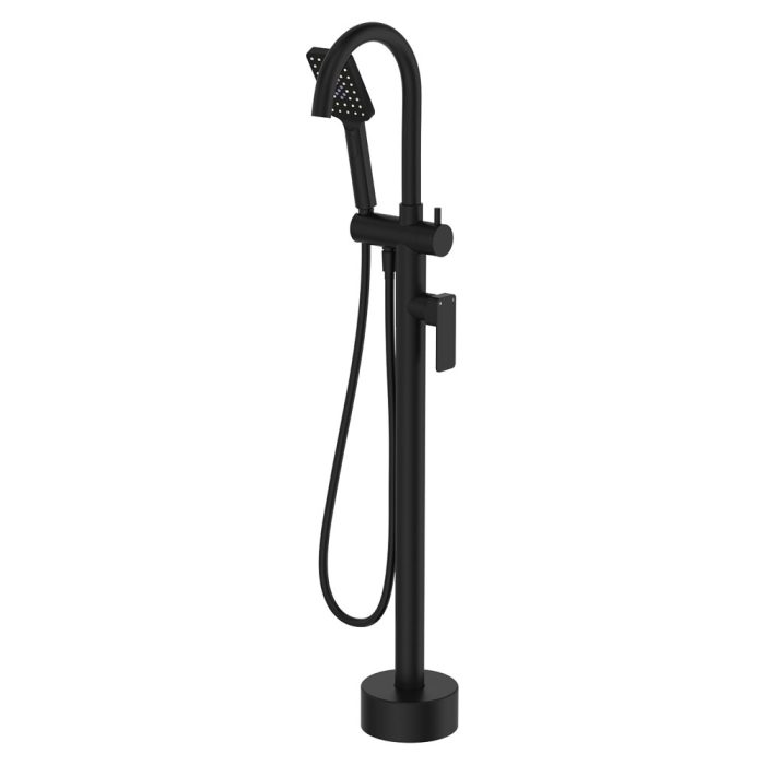 fienza Tono Floor Mounted Bath Mixer With Hand Shower Matte Black
