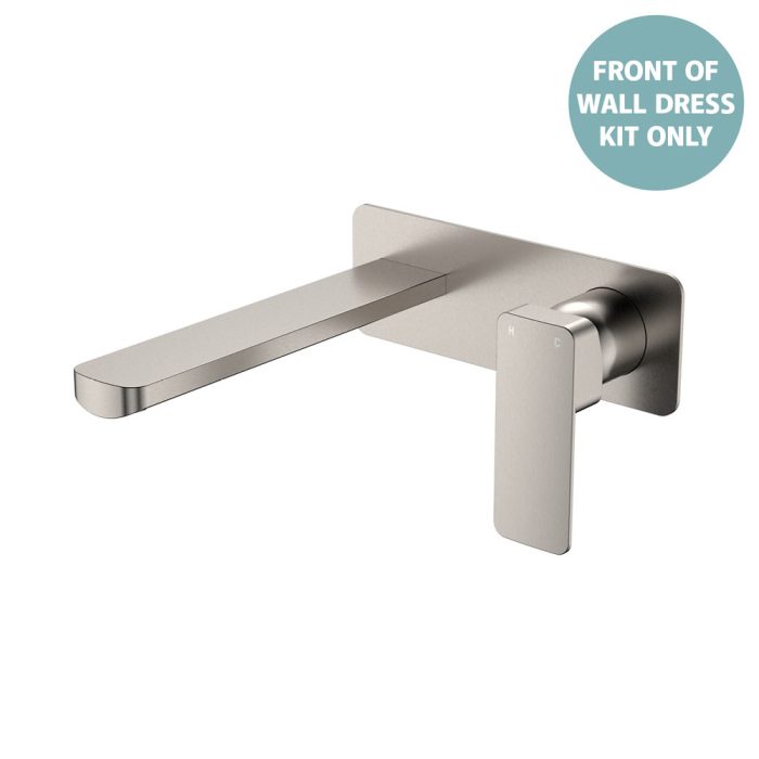 fienza Tono Wall Basin/Bath Mixer Set Dress Kit Brushed Nickel Rectangular Plate 200mm Outlet