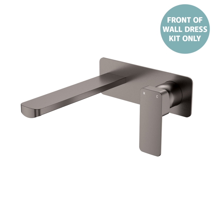 fienza Tono Wall Basin/Bath Mixer Set Dress Kit Gun Metal Rectangular Plate 200mm Outlet