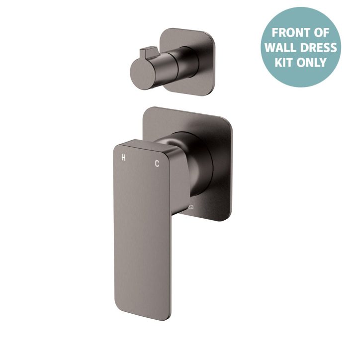 fienza Tono Wall Diverter Mixer Dress Kit Gun Metal Square Plates