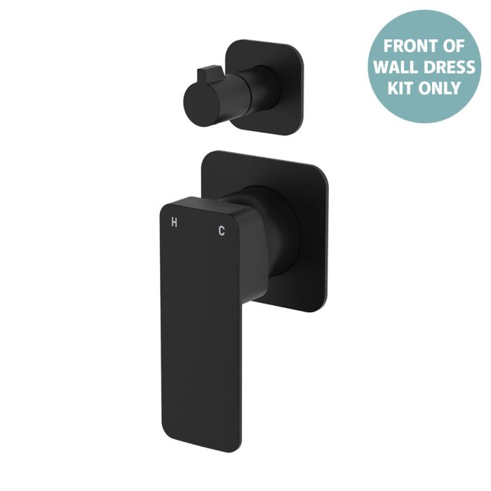 fienza Tono Wall Diverter Mixer Dress Kit Matte Black Square Plates