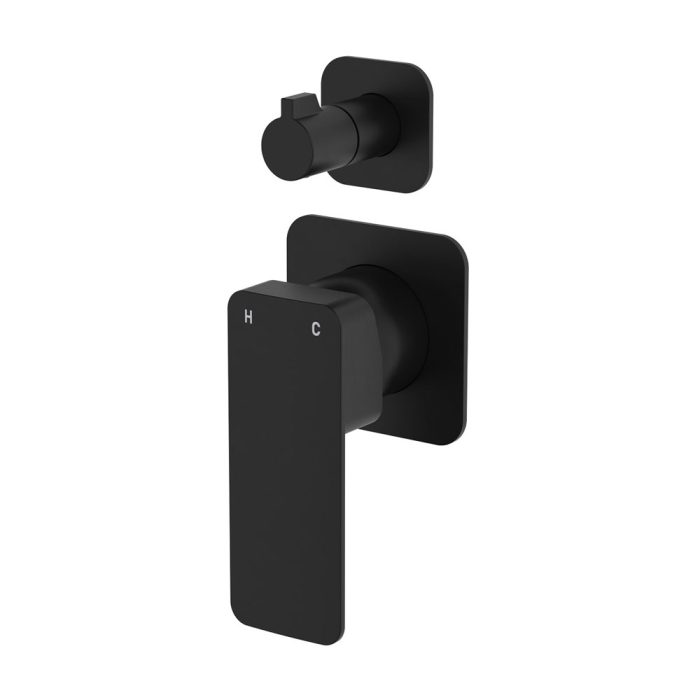 fienza Tono Wall Diverter Mixer Square Plates Matte Black