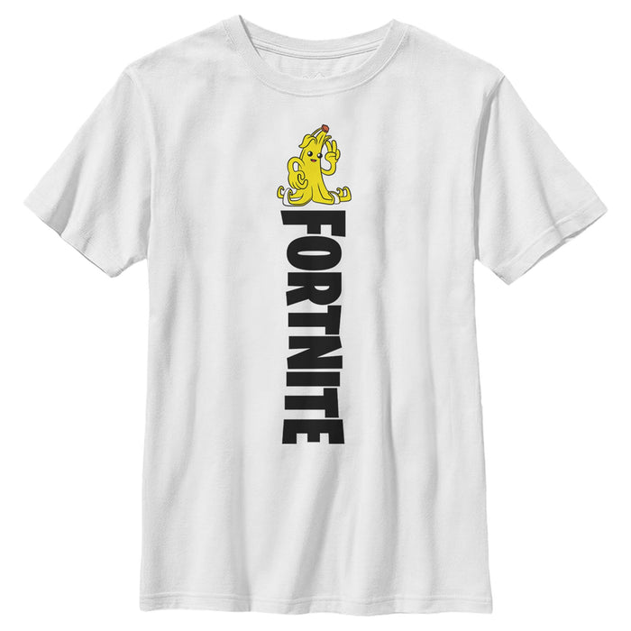 fifth sun Boy's Fortnite Peely Peace Sign Vertical Logo T-Shirt