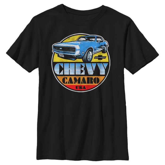 fifth sun Boy's General Motors Chevy Camaro SS Retro Cruising Circle T-Shirt