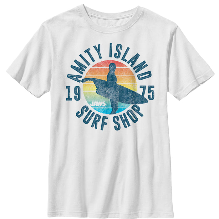 fifth sun Boy's Jaws Retro Amity Island Surf Shop T-Shirt