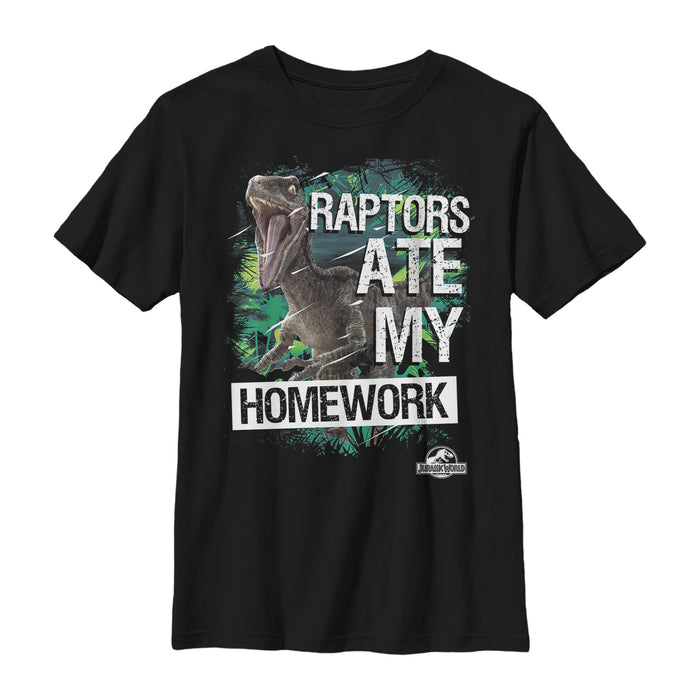 fifth sun Boy's Jurassic World Raptors Ate My Homework T-Shirt
