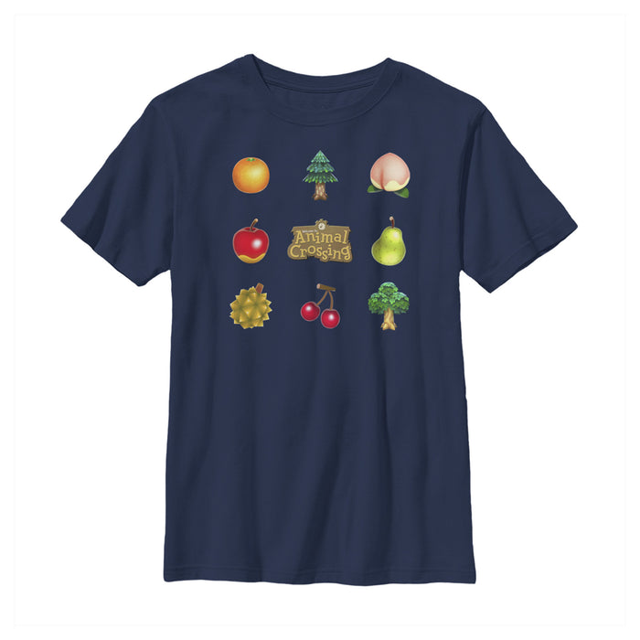 fifth sun Boy's Nintendo Animal Crossing Items Found Title Logo T-Shirt