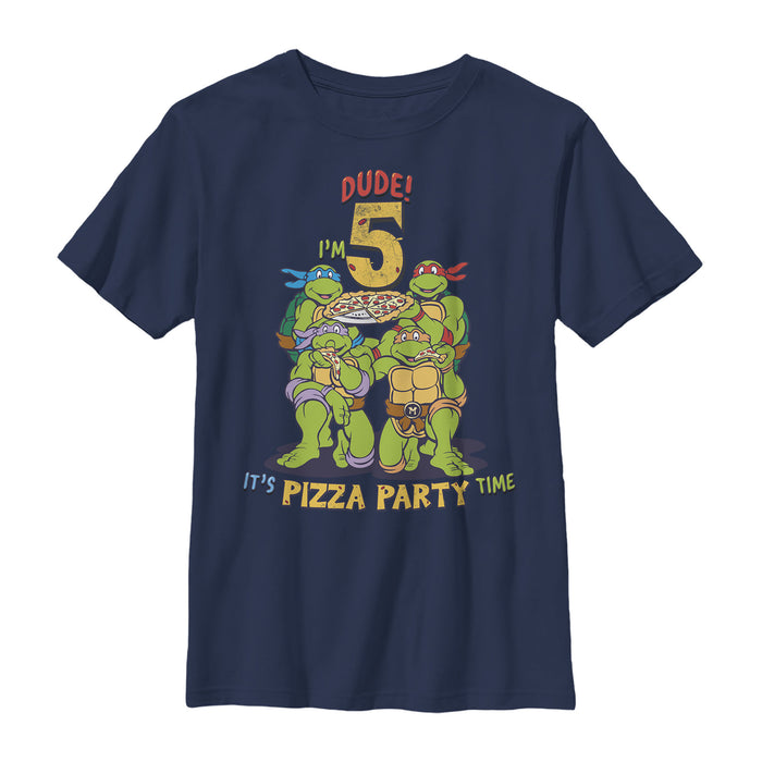 fifth sun Boy's Teenage Mutant Ninja Turtles 5th Birthday Pizza Party T-Shirt