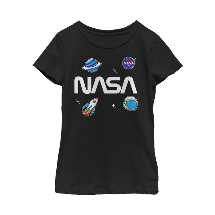 fifth sun Girl's NASA Logo Space Emoji T-Shirt