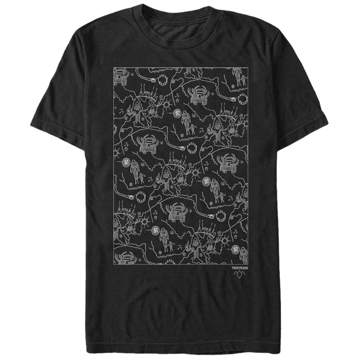 fifth sun Men's Twin Peaks Owl Cave Map T-Shirt