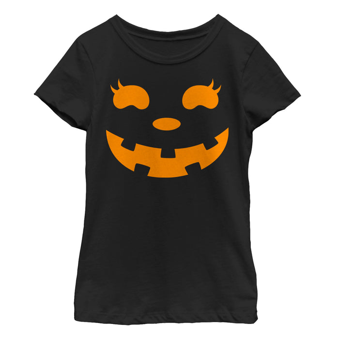 fifth sun Girl's CHIN UP Halloween Jack o' Lantern Face T-Shirt