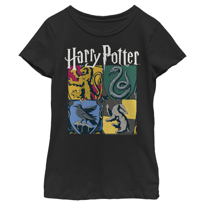 fifth sun Girl's Harry Potter Hogwarts Houses Vintage Collage T-Shirt